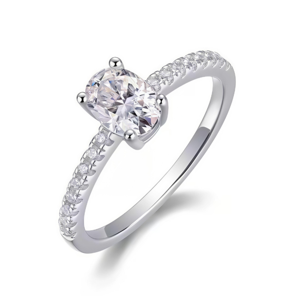 110-05: Center Stone 1 Carat, Color D, Clarity VS1; Oval-Cut Lab-Grown Diamond Wedding Ring with Four-Prong Setting