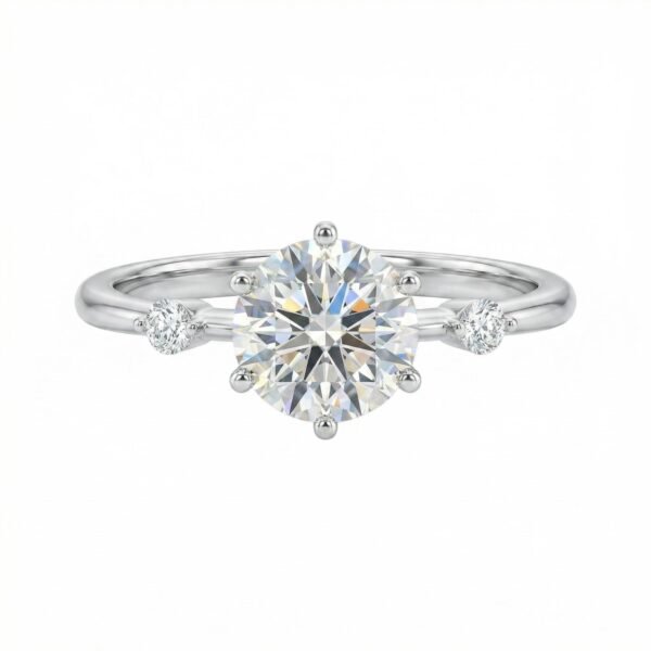 110-06: Center Stone 1 Carat, Color D, Clarity VS1; Round-Cut Lab-Grown Diamond Engagement Ringwith Six-Prong Setting
