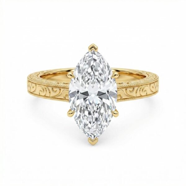 110-15 Center Stone: 3.0ct, D Color,VVS2 Clarity, Marquise Cut; 6-Prong Round Lab-Grown DiamondEngagement/Proposal Ring